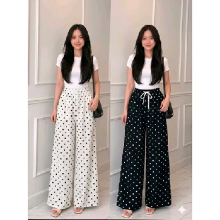 Everyday Pants - Motif Abstrak - Celana Panjang Wanita Baggy Kantor Kuliah - Kulot Pinstripe - Celan