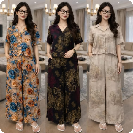One Set Crop Setelan Celana Kulot Hightwaist
