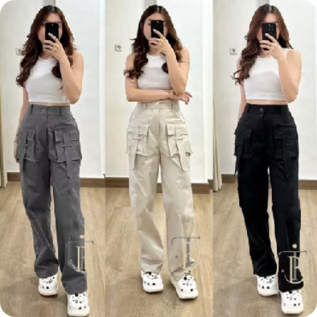 Yura Cargo Wanita Cargo Pant Pocket Celana Kargo Wanita Casual