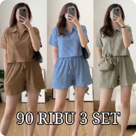 PROMO !!! PAKET HEMAT 90 RIBU DAPAT 3 SETELAN SIERA ONESET CROP TOP KNIT HORNET MURAH KAOS & CELANA